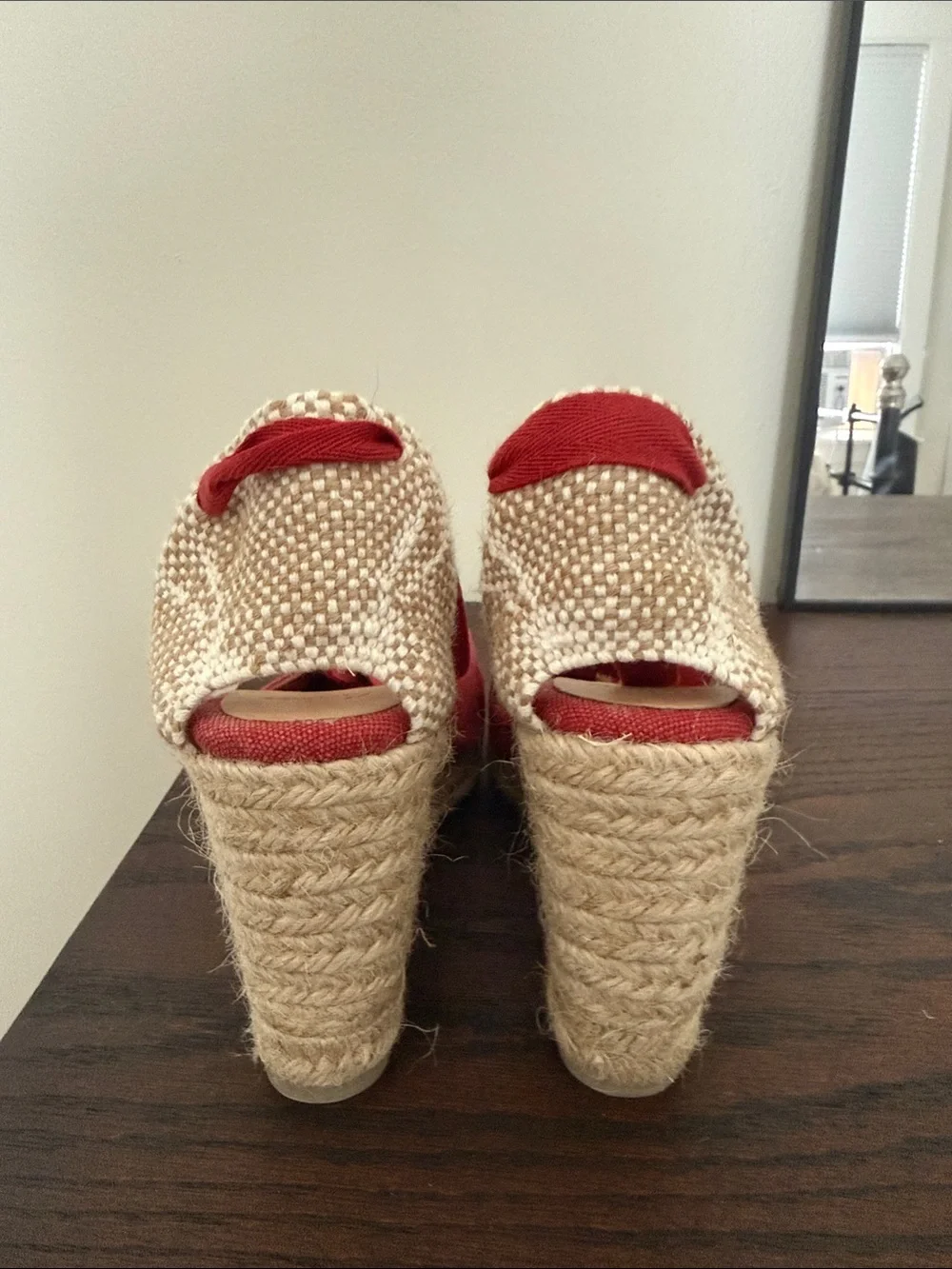 Castaner Red Canvas Espadrille Wedges with Ankle Wraps